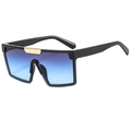 Modern oversized square sunglasses with black frame, sea blue gradient lens and gold trim - Black Frame Grey Blue Lens