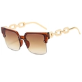 Fashionable oversized chain link sunglasses with brown gradient lenses and gold metal arms - Tea Frame Tea Lens
