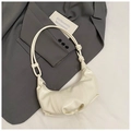 Chic off-white dumpling crossbody bag with pleated leather texture and knot detail - No Pendant / White