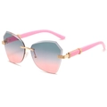 Fashion rimless gradient sunglasses with gold metal bridge and pink temples for women - Pink Legs Green Pink Lenses