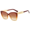 Retro cat-eye zonnebril met schildpad verloopmontuur en gouden kettingpoten - Gradiënt Thee Frame Thee Lenzen