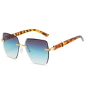 Chic rimless gradient blue purple sunglasses with tortoiseshell temples and gold accents - Leopard Legs Grey Green Lens