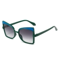 Cat eye oversized sunglasses with dark green frames and blue color block accents - Green Frame Double Gray Lenses