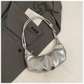 Chic silver metallic hobo bag with knotted strap and wrinkled leather texture - No Pendant / Silver