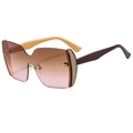 Modern oversized rimless sunglasses with glitter gradient lenses and chic temple design - Beige Brown Frame Tea Lens
