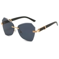Frameless geometric sunglasses with blue lenses and black-gold temples in a trendy style - Black Frame Gray Lens