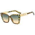 Modieuze cat-eye zonnebril met schildpadmotief en gouden kettingpootjes en gradiënt glazen - Groen Patroon Groen Gele Lens