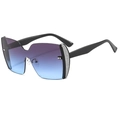 Modern rimless shield sunglasses with purple-blue gradient lenses and silver glitter trim - Black Frame Grey Blue Lens