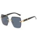 Rimless square gradient black sunglasses with golden honeycomb detail and metal bridge - Black Frame Grey Lens