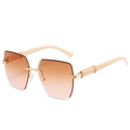 Rimless square sunglasses with gradient brown to pink lenses and beige frames - Creamy White Legs Brown Pink Lens