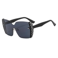 Fashion rimless sunglasses with dark grey geometric lenses and carbon fiber temple detail - Black Frame Black Grey Lens