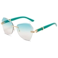 Frameless rimless sunglasses with gradient blue-pink lenses and light green temples - Green Legs Green Yellow Lenses