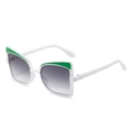 White cat-eye sunglasses with green contrast accents and grey gradient lenses - White Frame Gray Lens