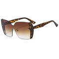 Fashionable rimless oversized sunglasses with brown gradient lenses and leopard print temples - Tortoiseshell Frame Tea Lens