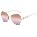 Fashion rimless oversized sunglasses with pink purple gradient lenses and white temples - White Legs Tea Pink Grey Lenses