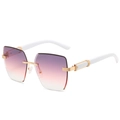 Rimless square sunglasses with purple gradient lenses and stylish white arms - White Temple Grey Pink Lens