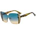 Modern rimless sunglasses with blue-yellow gradient lens and leopard print arms - Leopard Frame Green Yellow Lens
