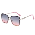 Moderne randloze oversized zonnebril met zilveren metalen pootjes en roze gradiënt glazen - Zilveren Montuur Grijs-Roze Glazen