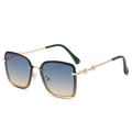 Fashionable rimless square sunglasses with blue to yellow gradient lenses and gold metal frame - Gold Frame Green Yellow Lens