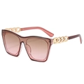 Square frame women's sunglasses with pink gradient lenses and gold chain temples - Tea Pink Frame Tea Pink Lens