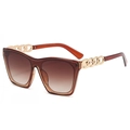 Fashion square frame sunglasses with golden metal chain temples and brown gradient lenses - Brown Tea Frame Tea Lens