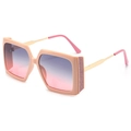 Fashionable square peach frame sunglasses with pink gradient lenses and glitter trim - Pink Frame Gray Pink Lens