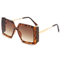 Square tortoise sunglasses with gold metal temples and gradient brown lenses - Tortoiseshell Frame Tea Lens