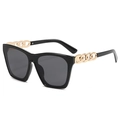 Fashion oversized square sunglasses with thick black frames and gold chain metal temples - Black Frame Black Grey Lens