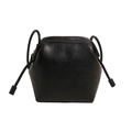 Minimalist black litchi grain leather crossbody bag with geometric drawstring design - Black