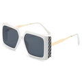 White square frame sunglasses with gold temples and black white patterned accents - White Frame Gray Lens