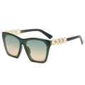 Square dark green sunglasses with gradient lenses and golden chain link temples - Black Frame Green Yellow Lens