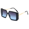 Square oversized sunglasses with black glitter frames and blue-purple gradient lenses - Black Frame Grey Blue Lens