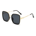 Fashionable oversized square metal sunglasses with gold frames and dark grey lenses - Gold Frame Black Edge Grey Lens
