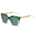Lunettes de soleil œil-de-chat avec monture léopard vert et branches chaîne dorée - Monture Léopard Vert Verres Vert Foncé
