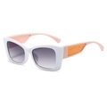 White square sunglasses with pink arms and orange textured accents and purple lenses - White Frame Pink Temple Grey Lens