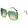Fashionable green square sunglasses with gradient lenses and luxury gold metal temples - Green Frame Green Yellow Lens