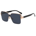 Fashionable geometric semi-rimless sunglasses with rose gold metal top and black frame - Black Frame Gray Lens