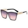 Square oversized sunglasses with purple gradient lenses and gold chain temple detail - Trans Gray Frame Grey Pink Lens