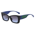 Square black sunglasses with blue temples and green marble accent and gradient lenses - Black Frame Blue Temple Grey Lens
