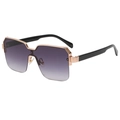 Fashionable oversized sunglasses with purple gradient lenses and rose gold metal frame - Black Frame Double Grey Lens