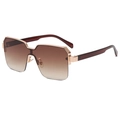 Fashionable oversized semi-rimless sunglasses with tea gradient lenses and rose gold frames - Brown Legs Double Tea Lens