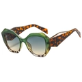 Gafas de sol poligonales con parte superior verde translúcido y fondo de carey - Montura de Patrón de Leopardo Verde Lentes Amarillas