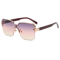 Frameless oversized sunglasses with purple to yellow gradient lenses and rose gold metal frame - Tea Legs Purple Pink Lens