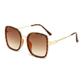 Fashion square sunglasses with tortoise frame, gold metal temples and brown gradient lenses - Gold Frame Leopard Edge Tea Lens