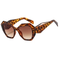 Gafas de sol poligonales de carey con lentes marrones degradadas para un estilo retro - Montura de Leopardo / Lentes Té
