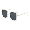 Lunettes de soleil carrées oversize tendance avec monture blanche et branches dorées élégantes - Monture Argent Bord Blanc Verres Noir Gris