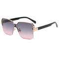 Fashionable half-rim sunglasses with purple gradient lenses and gold metal frames - Black Frame Grey Pink Lens