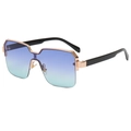 Fashion rimless sunglasses with purple to green gradient lenses and gold metal accents - Black Legs Blue Green Lens