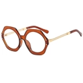 Octagonal oversized sunglasses in amber resin with gold metal temples on white background - Tea Frame Clear Lens