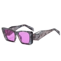 Chic square sunglasses with purple marble texture frame and translucent tinted lenses - Marble Grey Frame Pink Lens